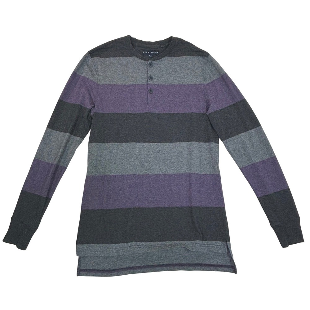 Five Four Mens Henley Shirt Small Purple Gray Striped Long Sleeve Cotton Blend
